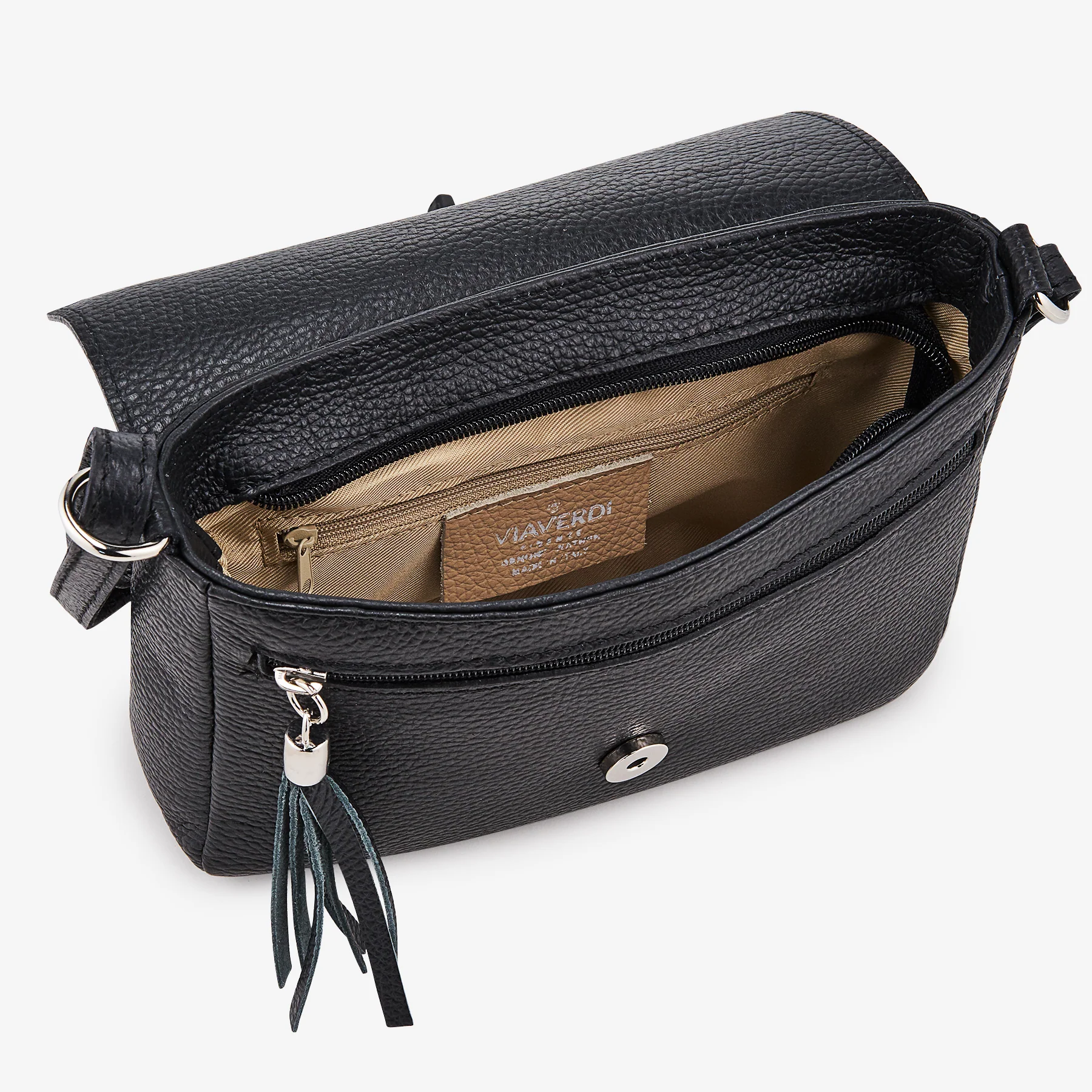 Borsa Piccola a Tracolla in Pelle Nera VIAVERDI Made in Italy - Image 3
