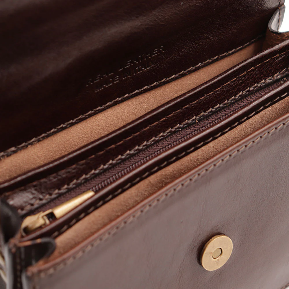 Borsa Piccola a Tracolla VIAVERDI in Pelle Marrone Made in Italy linea Firenze - Image 7