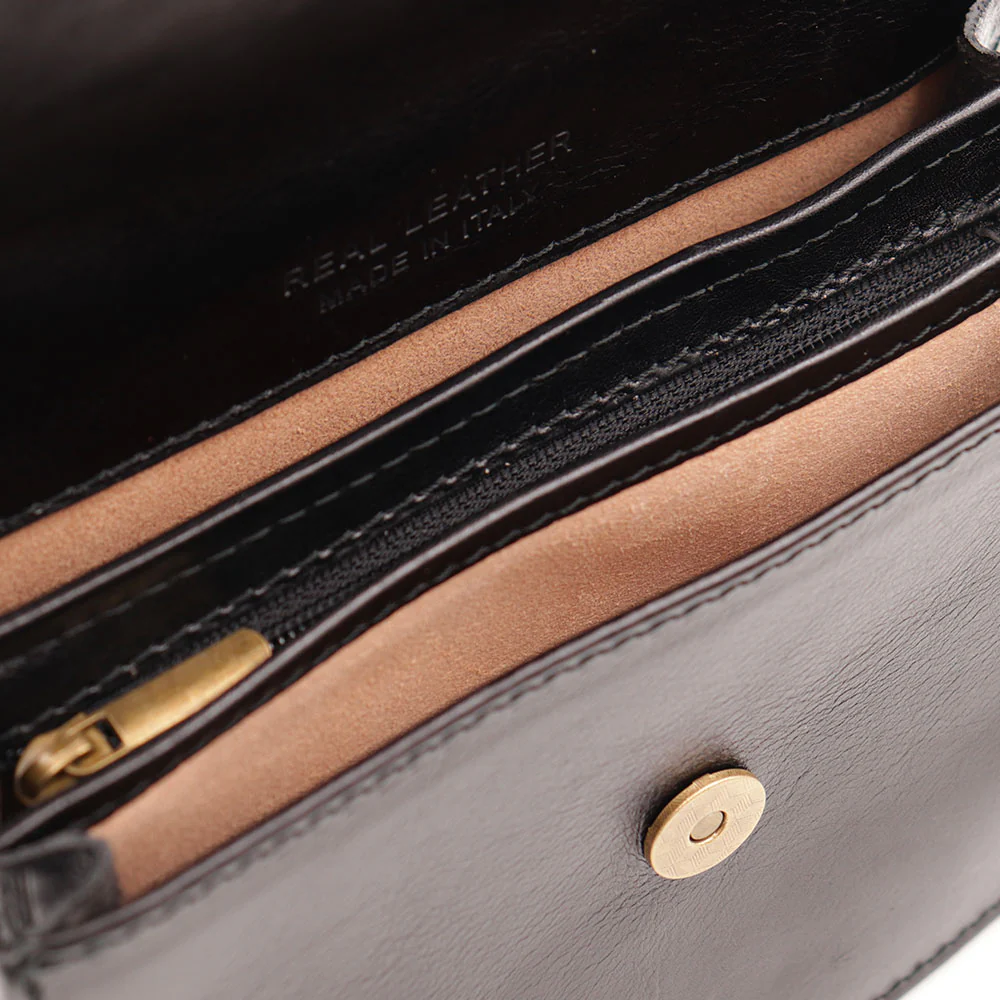 Borsa Piccola a Tracolla VIAVERDI in Pelle Nera Made in Italy linea Firenze - Image 7