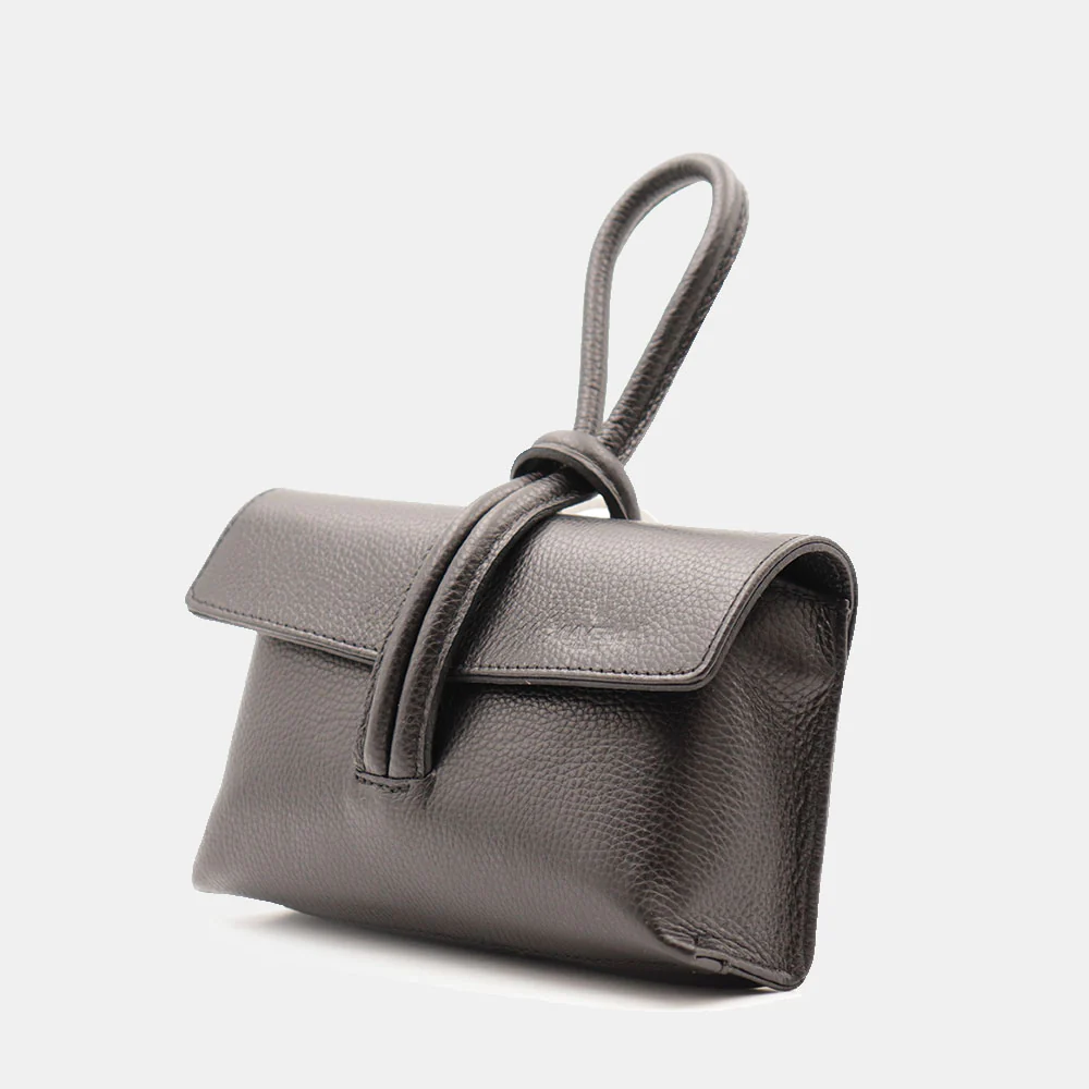 Borsa Clutch a Mano con Tracolla VIAVERDI in Pelle Nera Made in Italy linea Castiglione - Image 3