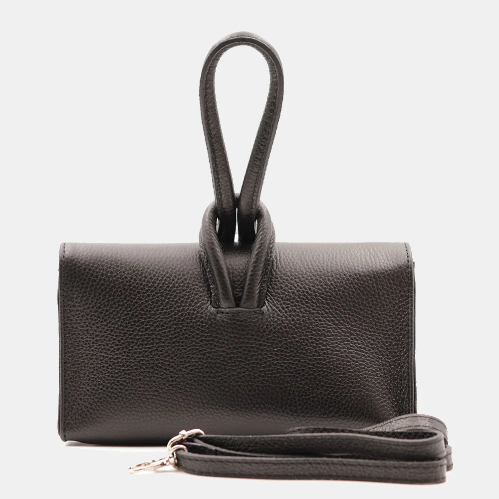 Borsa Clutch a Mano con Tracolla VIAVERDI in Pelle Nera Made in Italy linea Castiglione - Image 4