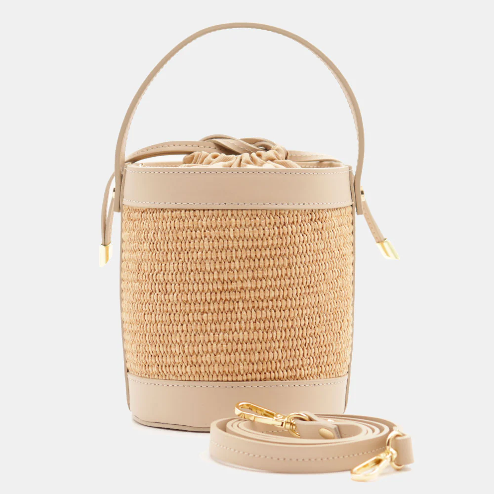Borsa Secchiello a Mano VIAVERDI in Rafia e Pelle Beige Made in Italy linea Pienza - Image 5