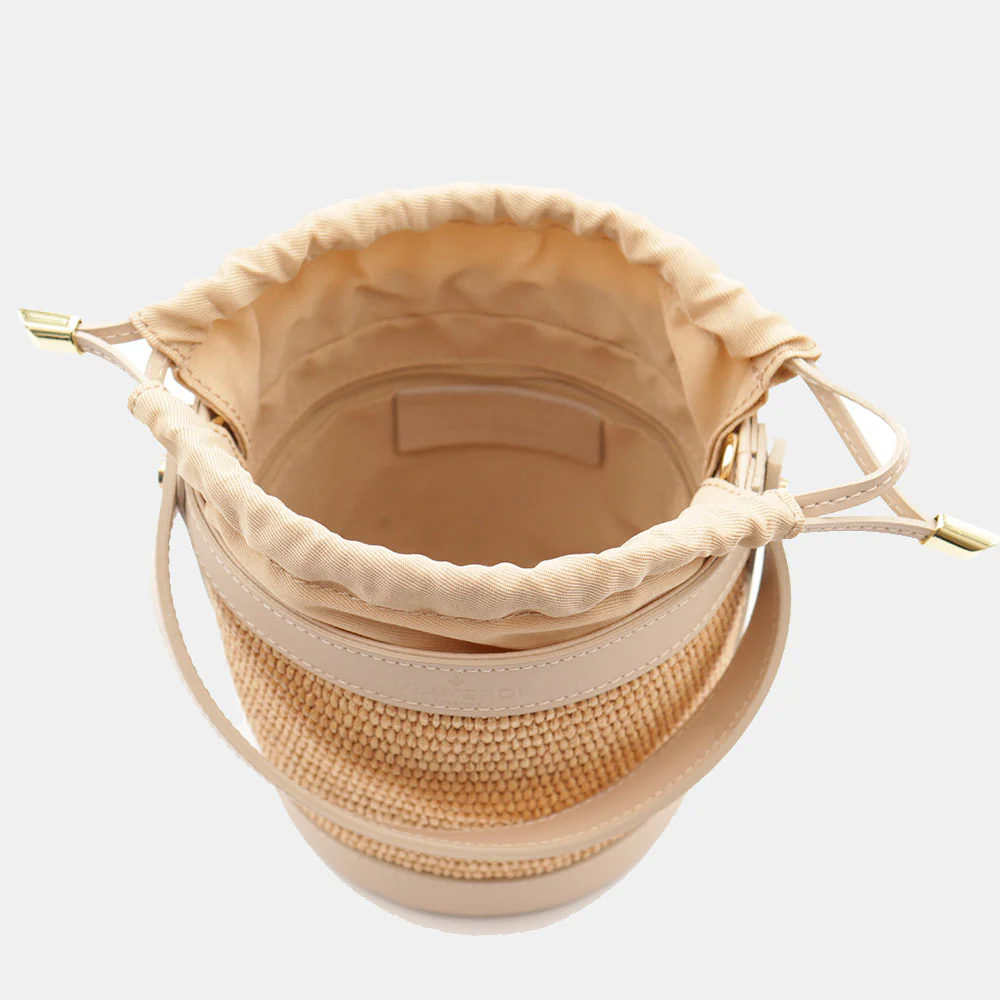 Borsa Secchiello a Mano VIAVERDI in Rafia e Pelle Beige Made in Italy linea Pienza - Image 8