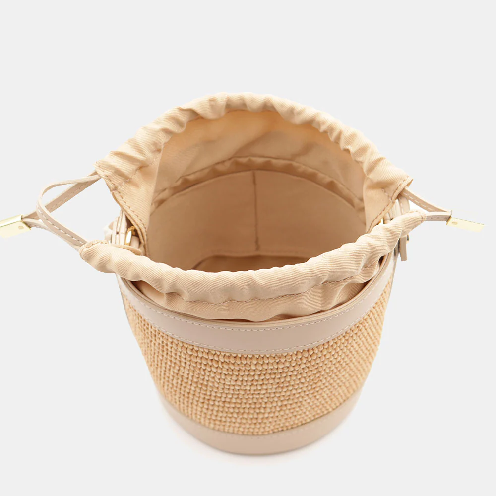 Borsa Secchiello a Mano VIAVERDI in Rafia e Pelle Beige Made in Italy linea Pienza - Image 9