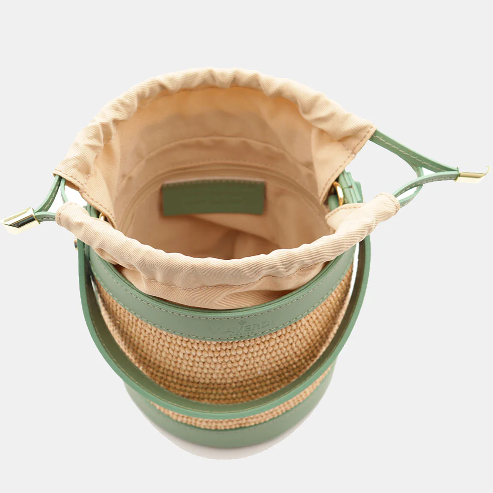 Borsa Secchiello a Mano VIAVERDI in Rafia e Pelle Verde Made in Italy linea Pienza - Image 10