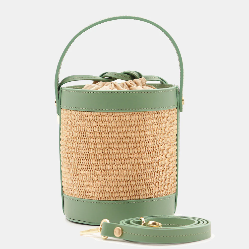 Borsa Secchiello a Mano VIAVERDI in Rafia e Pelle Verde Made in Italy linea Pienza - Image 5