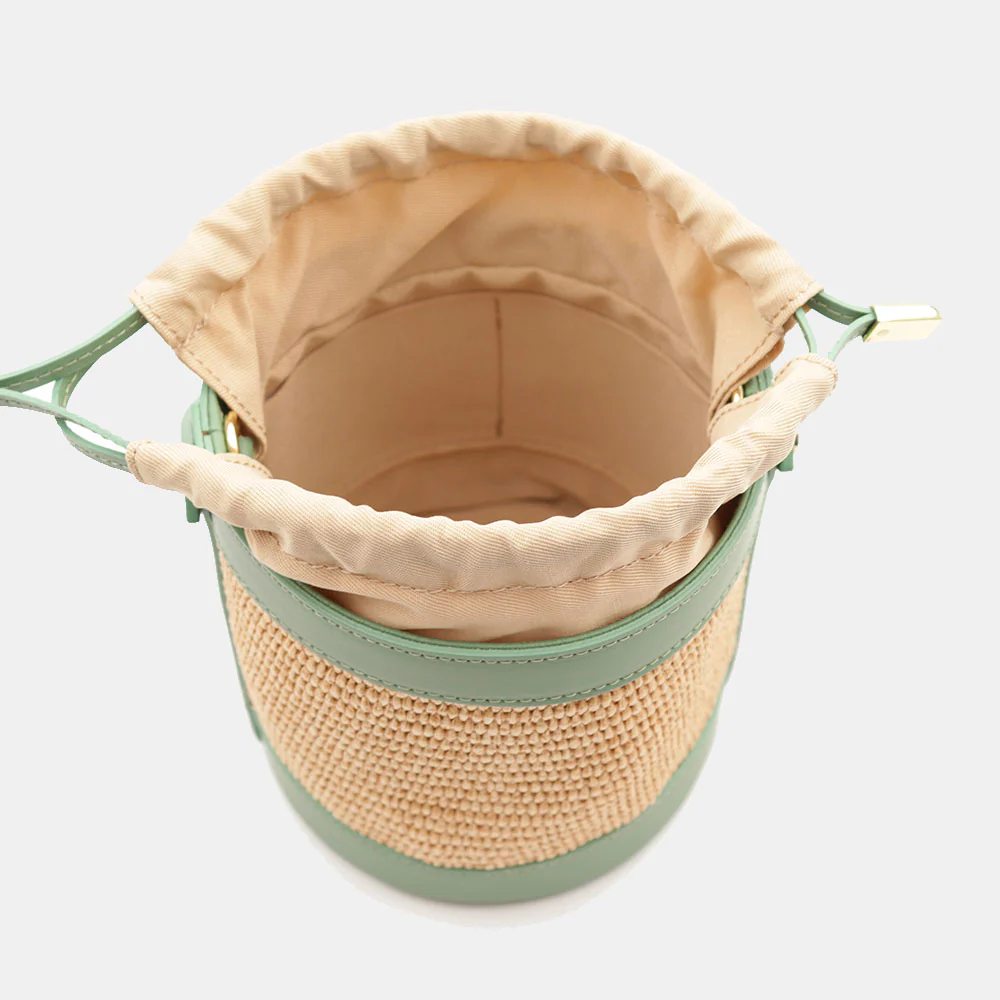 Borsa Secchiello a Mano VIAVERDI in Rafia e Pelle Verde Made in Italy linea Pienza - Image 9