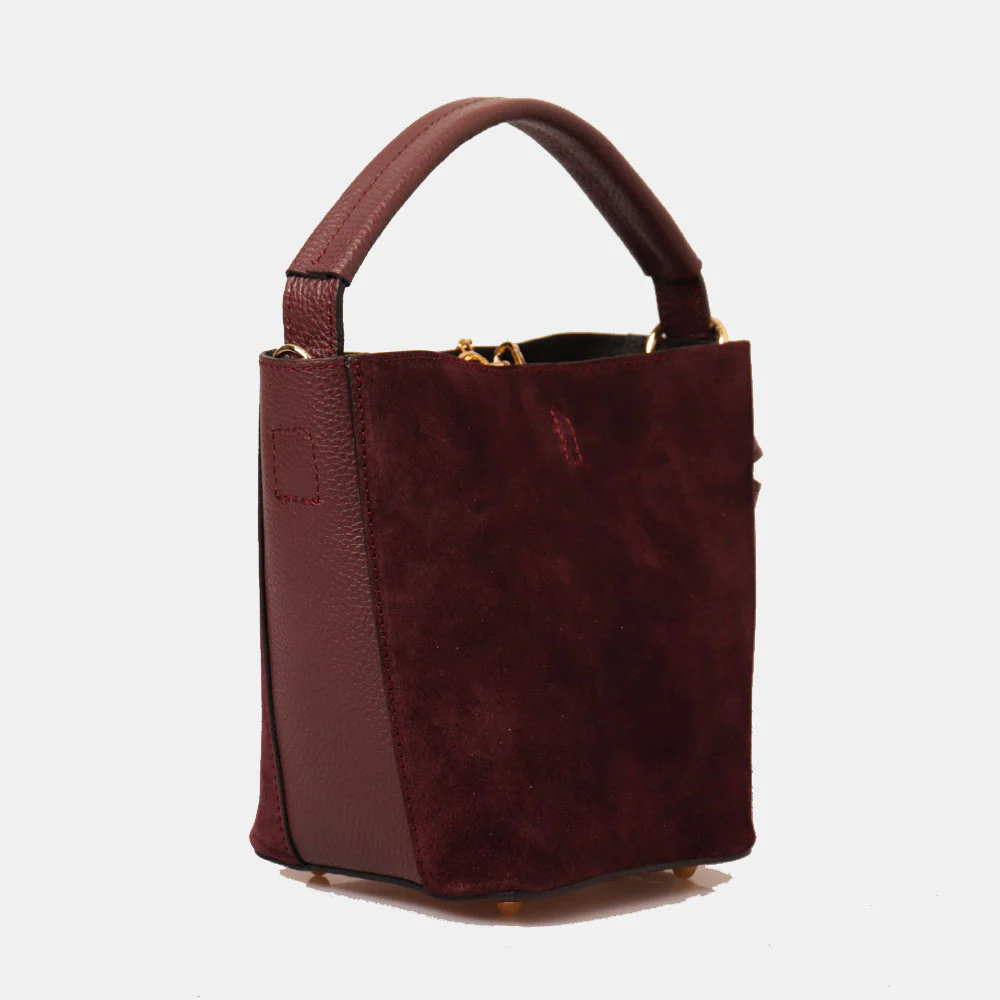 Borsa Secchiello con Pochette VIAVERDI in Camoscio e Pelle Bordeaux Made in Italy linea Pienza - Image 3