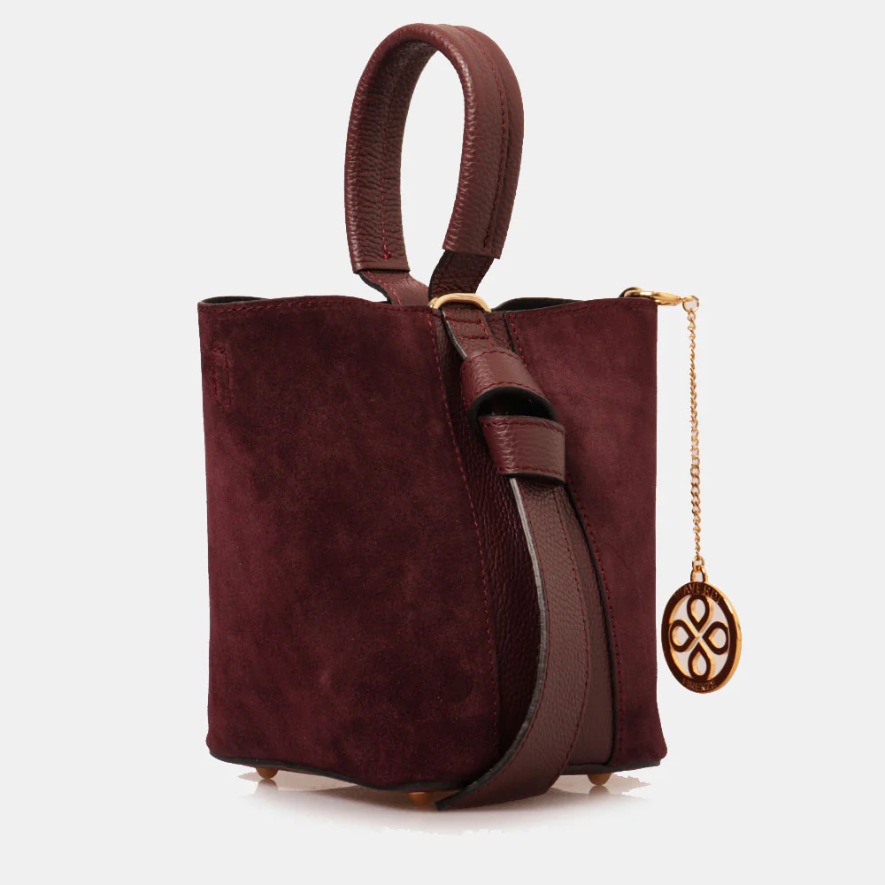 Borsa Secchiello con Pochette VIAVERDI in Camoscio e Pelle Bordeaux Made in Italy linea Pienza - Image 4