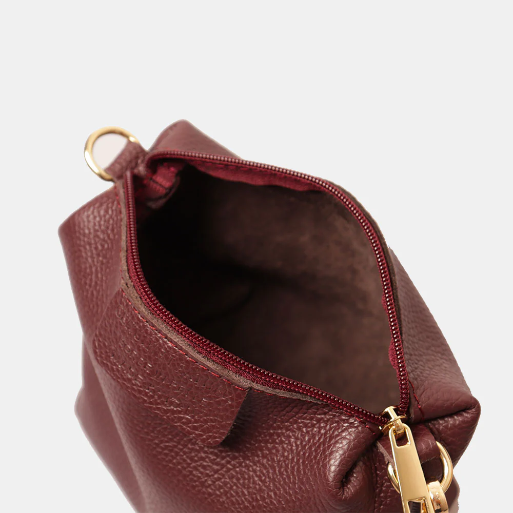 Borsa Secchiello con Pochette VIAVERDI in Camoscio e Pelle Bordeaux Made in Italy linea Pienza - Image 8