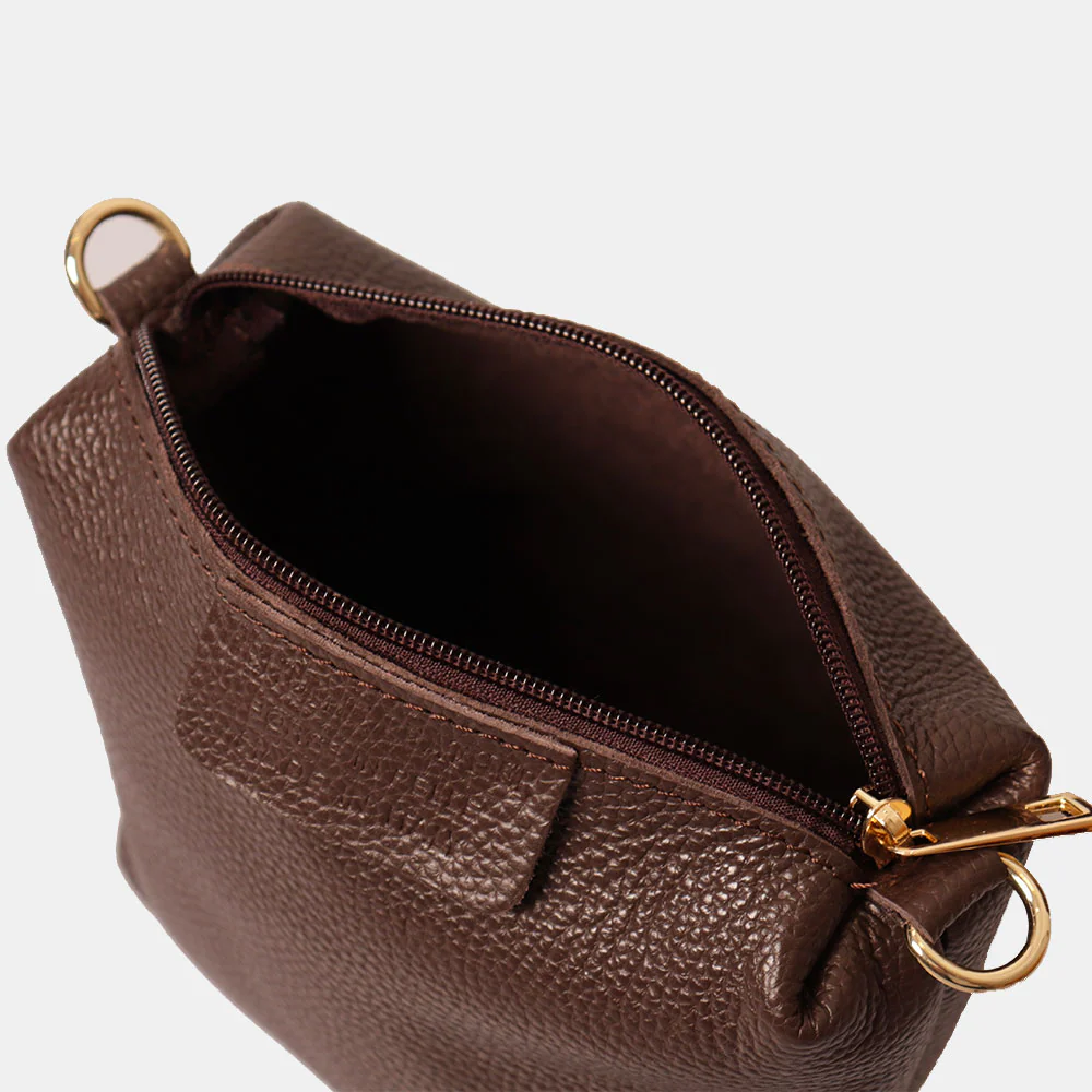 Borsa Secchiello con Pochette VIAVERDI in Camoscio e Pelle Marrone Scuro Made in Italy linea Pienza - Image 10