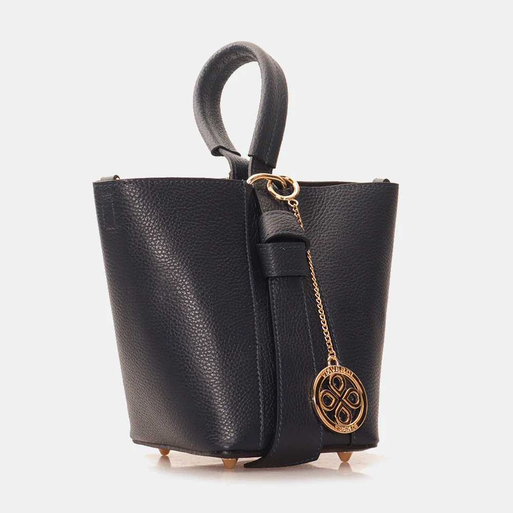 Borsa Secchiello con Pochette VIAVERDI in Pelle Blu Made in Italy linea Pienza - Image 4
