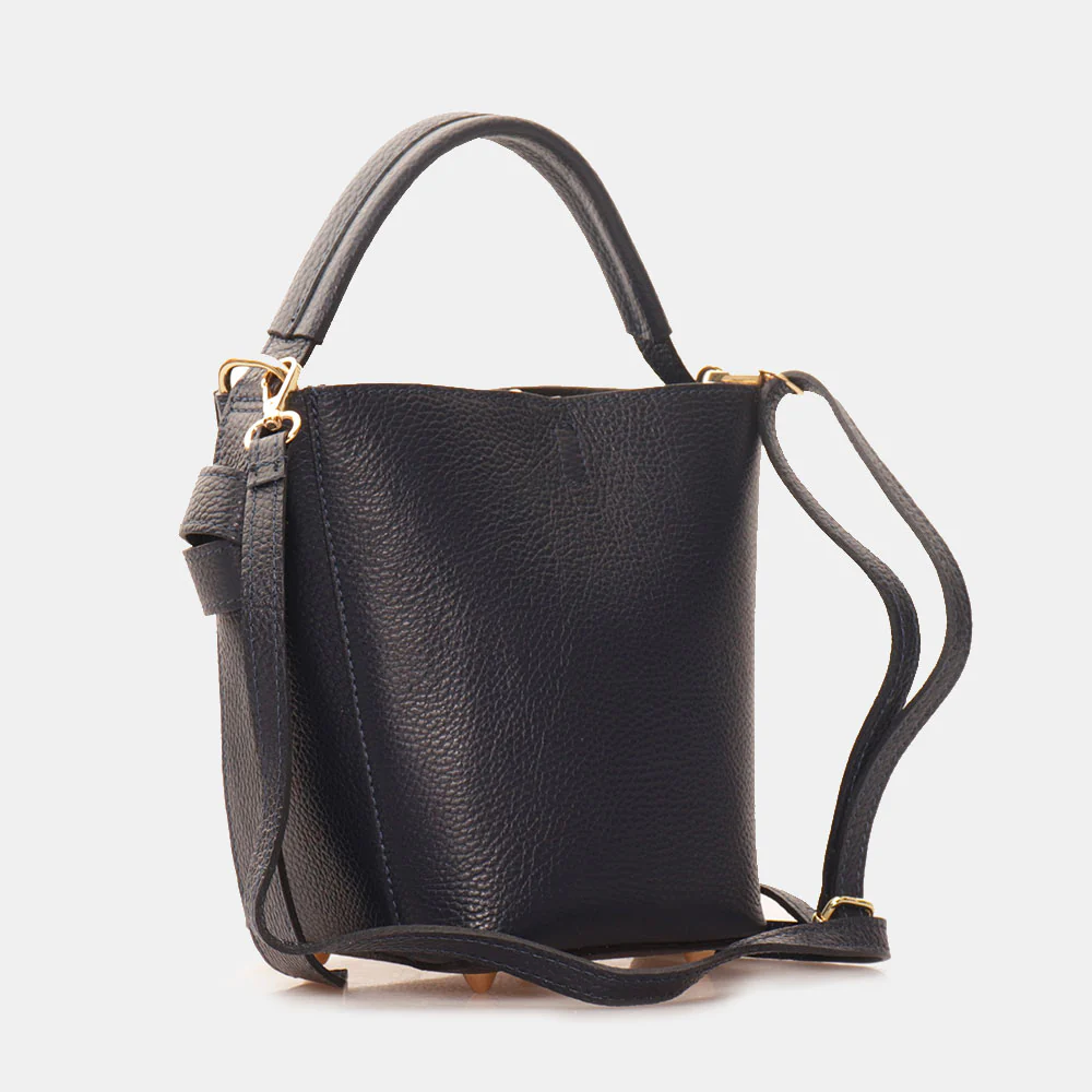 Borsa Secchiello con Pochette VIAVERDI in Pelle Blu Made in Italy linea Pienza - Image 5