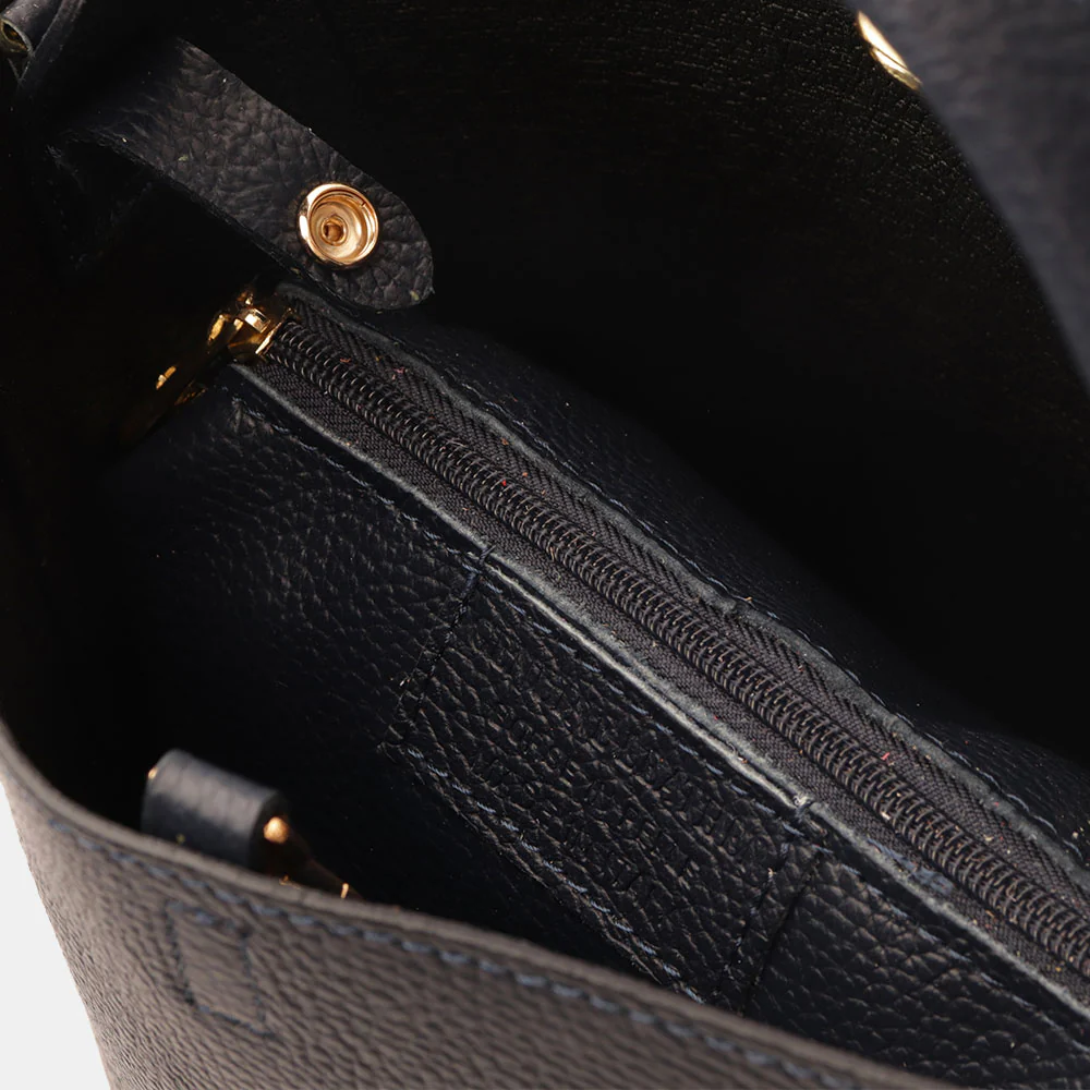 Borsa Secchiello con Pochette VIAVERDI in Pelle Blu Made in Italy linea Pienza - Image 8
