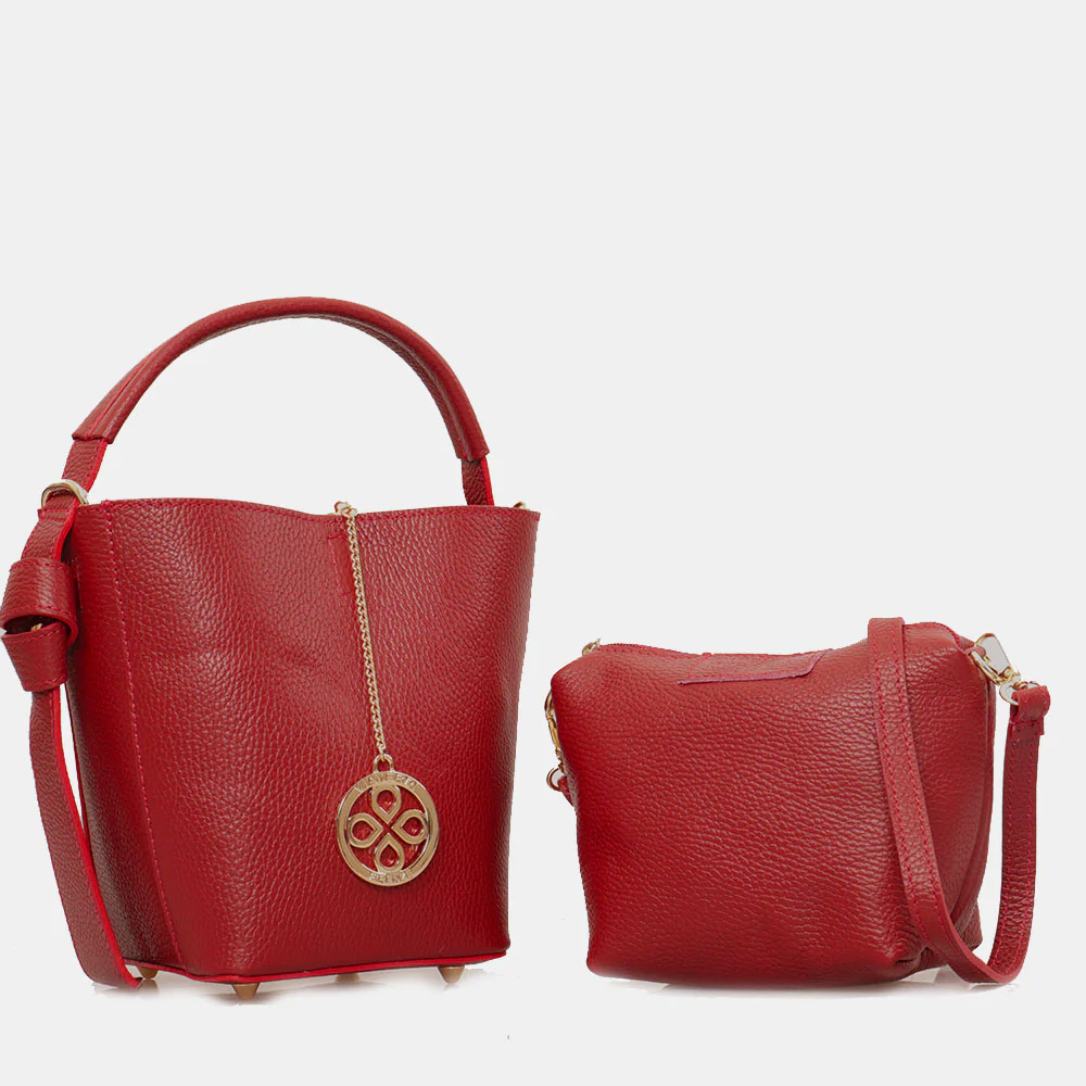 Borsa Secchiello con Pochette VIAVERDI in Pelle Bordeaux Made in Italy linea Pienza - Image 3