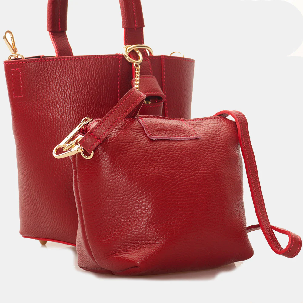 Borsa Secchiello con Pochette VIAVERDI in Pelle Bordeaux Made in Italy linea Pienza - Image 9