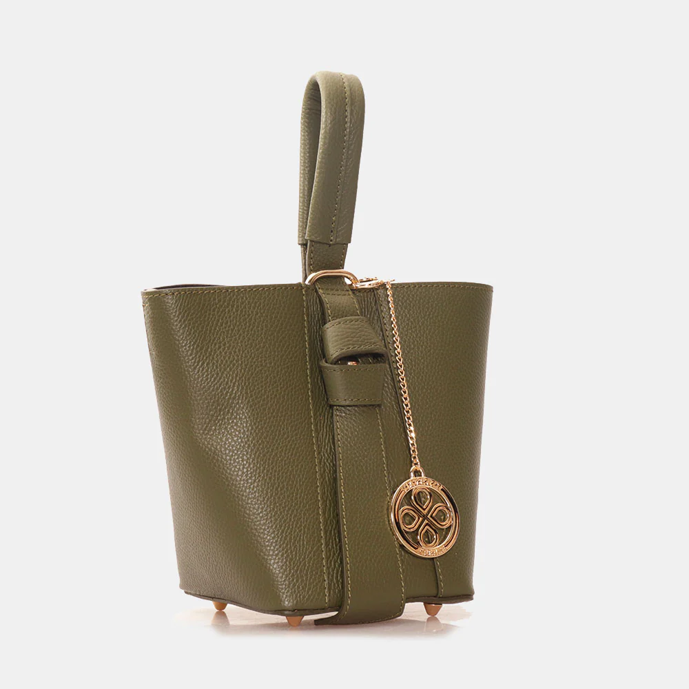 Borsa Secchiello con Pochette VIAVERDI in Pelle Verde Made in Italy linea Pienza - Image 4