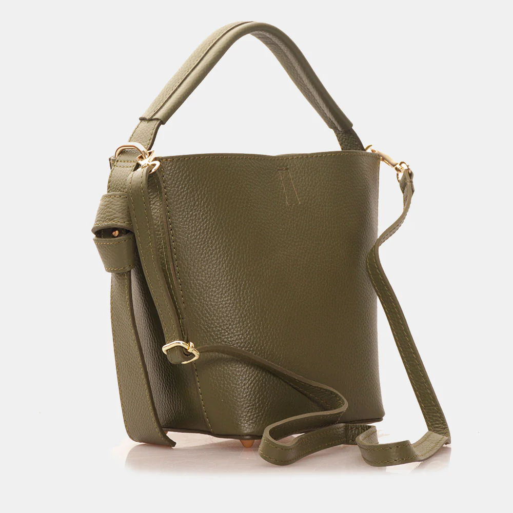 Borsa Secchiello con Pochette VIAVERDI in Pelle Verde Made in Italy linea Pienza - Image 5