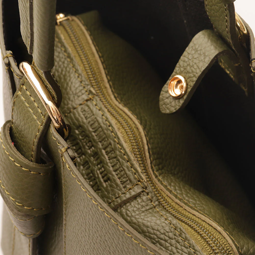 Borsa Secchiello con Pochette VIAVERDI in Pelle Verde Made in Italy linea Pienza - Image 7