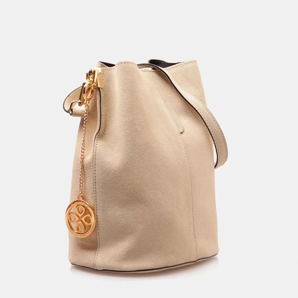 Borsa Secchiello con Tracolla VIAVERDI in Camoscio Avorio Made in Italy linea Capalbio - Image 2