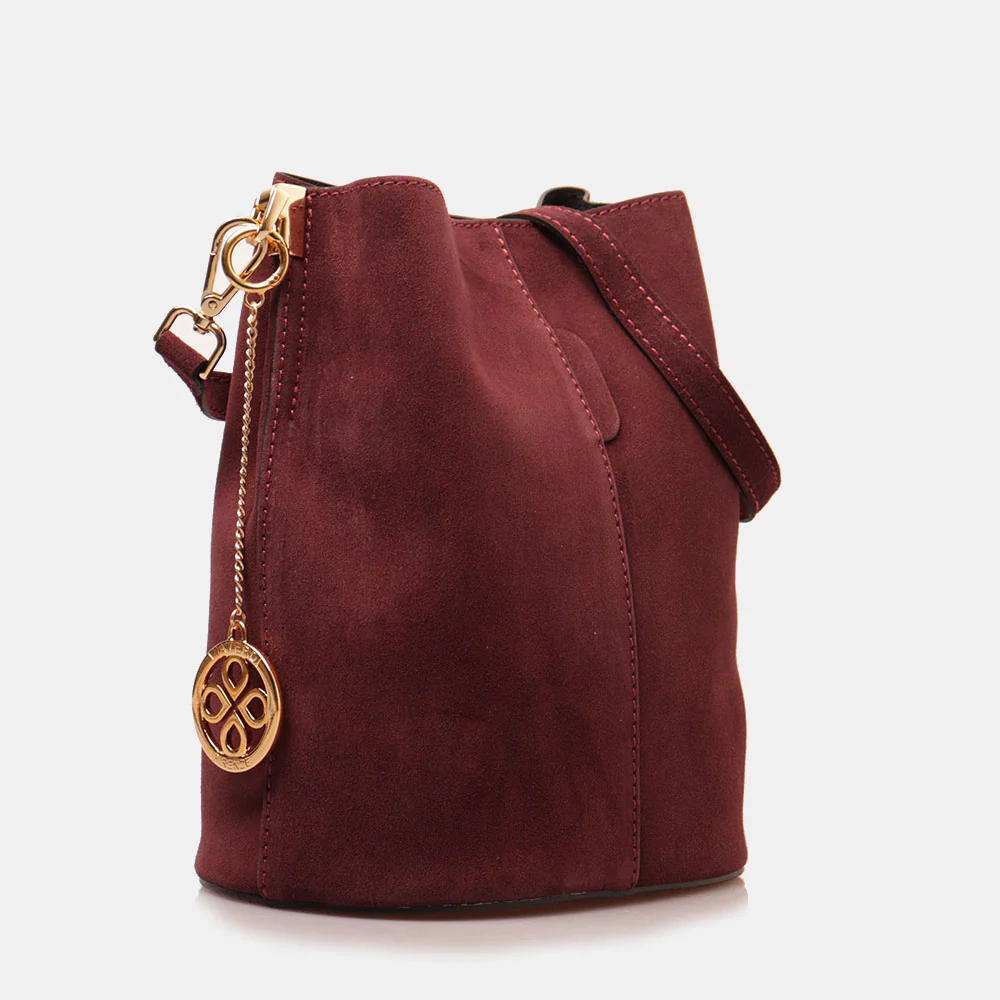 Borsa Secchiello con Tracolla VIAVERDI in Camoscio Bordeaux Made in Italy linea Capalbio - Image 2