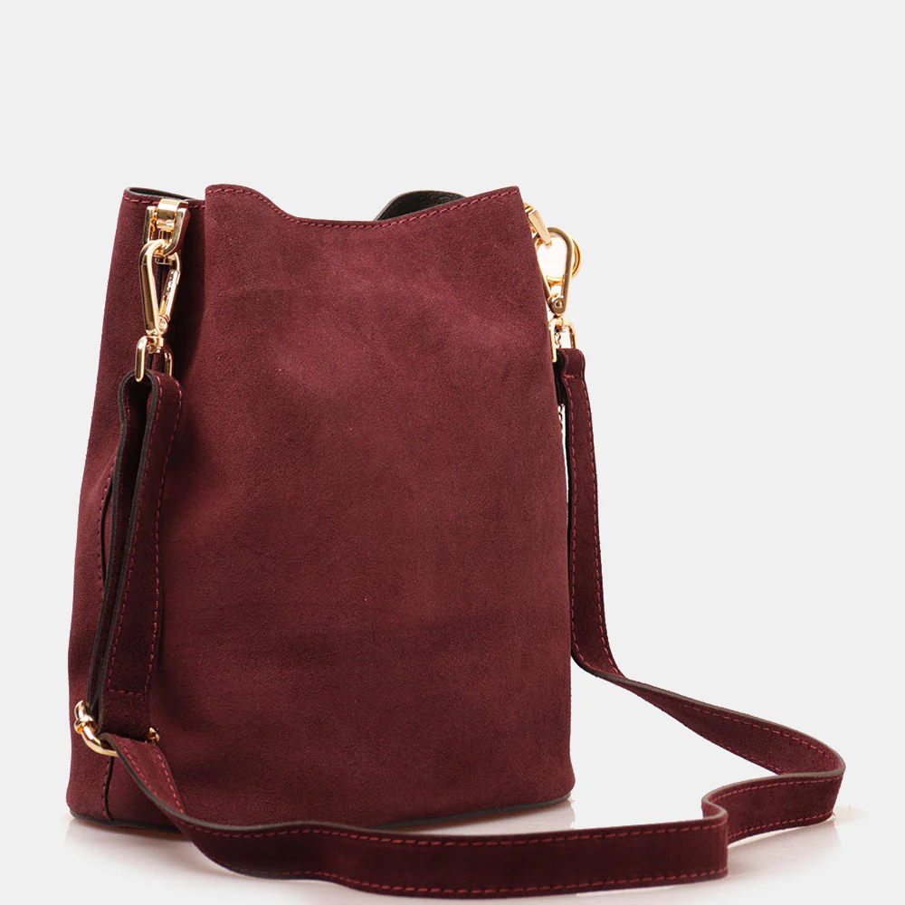 Borsa Secchiello con Tracolla VIAVERDI in Camoscio Bordeaux Made in Italy linea Capalbio - Image 4