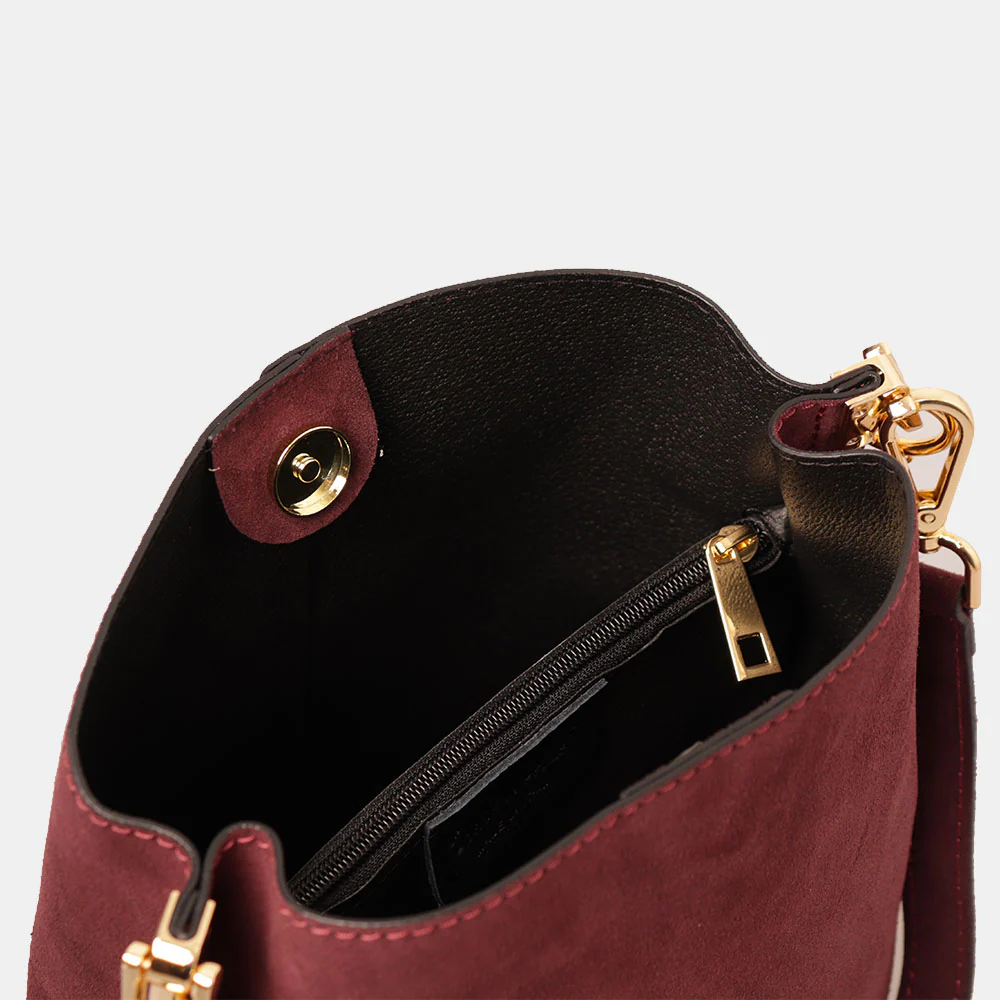 Borsa Secchiello con Tracolla VIAVERDI in Camoscio Bordeaux Made in Italy linea Capalbio - Image 6