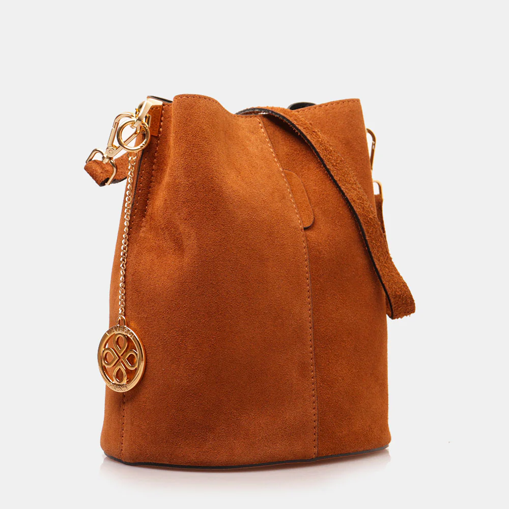 Borsa Secchiello con Tracolla VIAVERDI in Camoscio color Cuoio Made in Italy linea Capalbio - Image 2