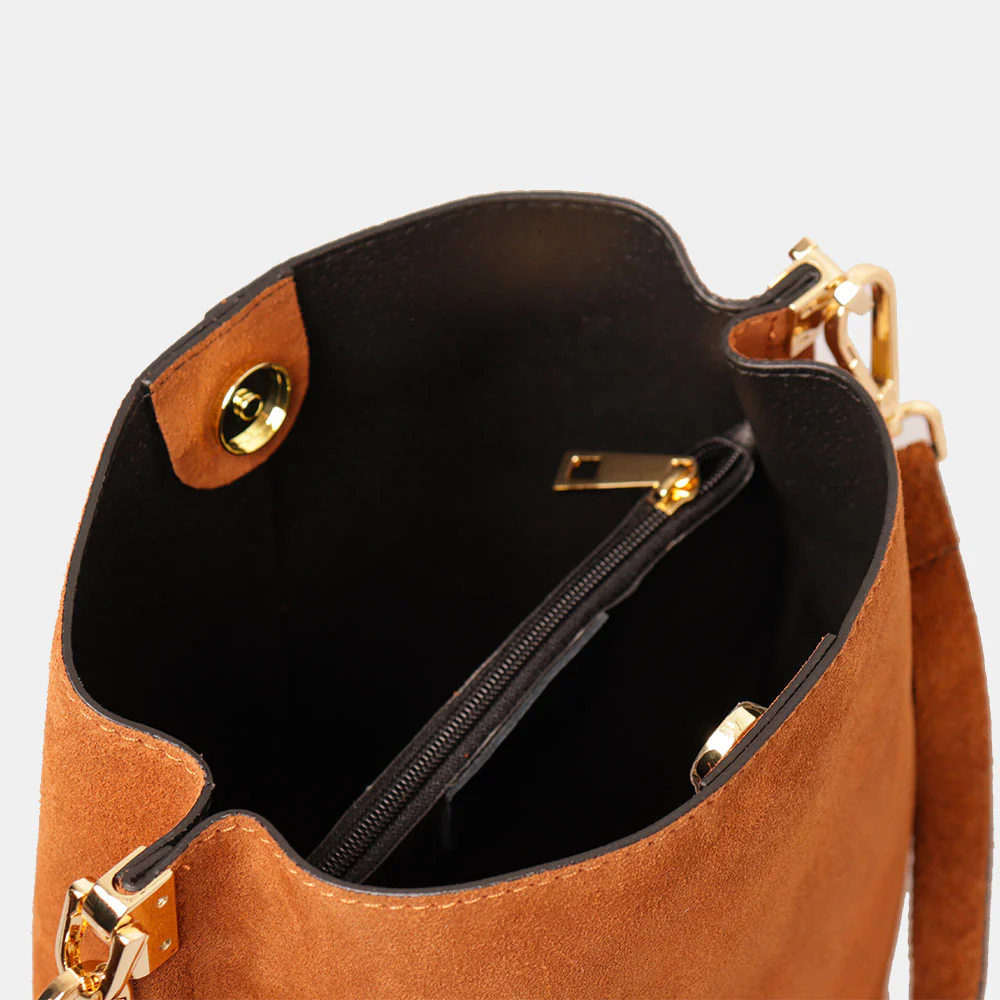 Borsa Secchiello con Tracolla VIAVERDI in Camoscio color Cuoio Made in Italy linea Capalbio - Image 6