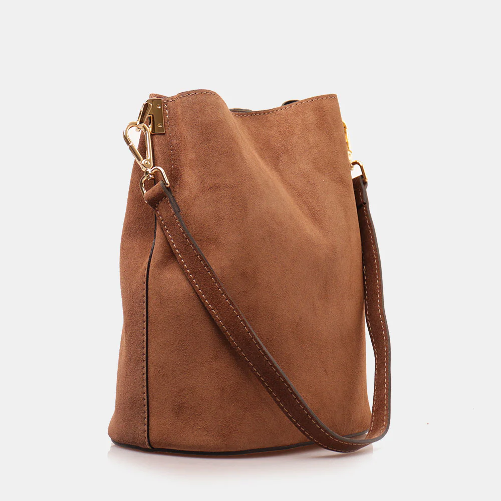 Borsa Secchiello con Tracolla VIAVERDI in Camoscio Marrone Made in Italy linea Capalbio - Image 3