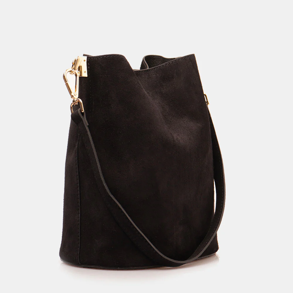 Borsa Secchiello con Tracolla VIAVERDI in Camoscio Nero Made in Italy linea Capalbio - Image 3