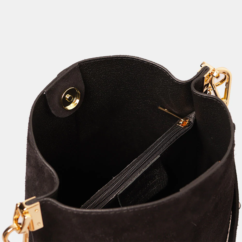 Borsa Secchiello con Tracolla VIAVERDI in Camoscio Nero Made in Italy linea Capalbio - Image 6