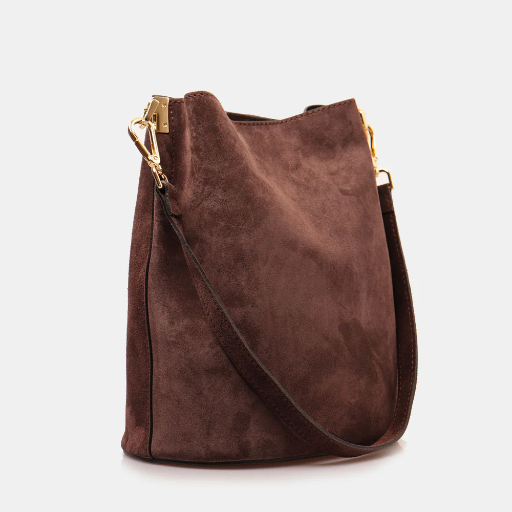Borsa Secchiello con Tracolla VIAVERDI in Camoscio Testa di Moro Made in Italy linea Capalbio - Image 3