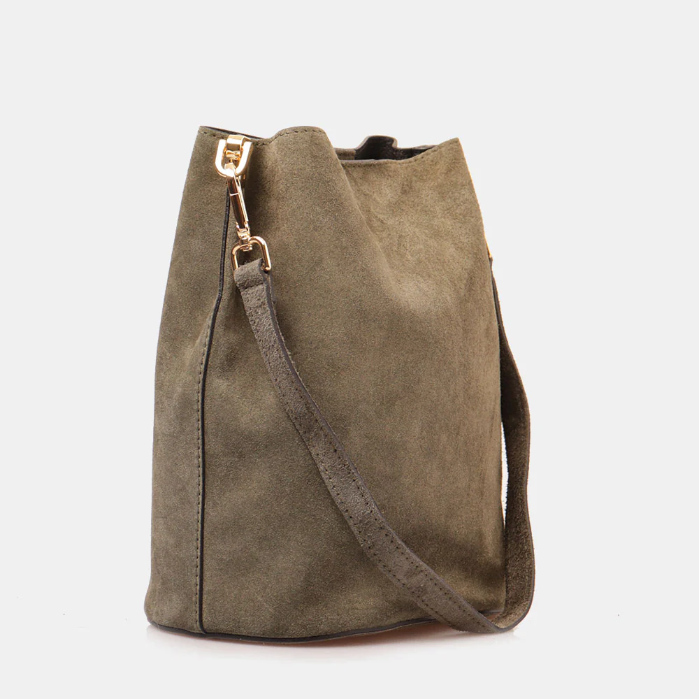 Borsa Secchiello con Tracolla VIAVERDI in Camoscio Verde Made in Italy linea Capalbio - Image 4