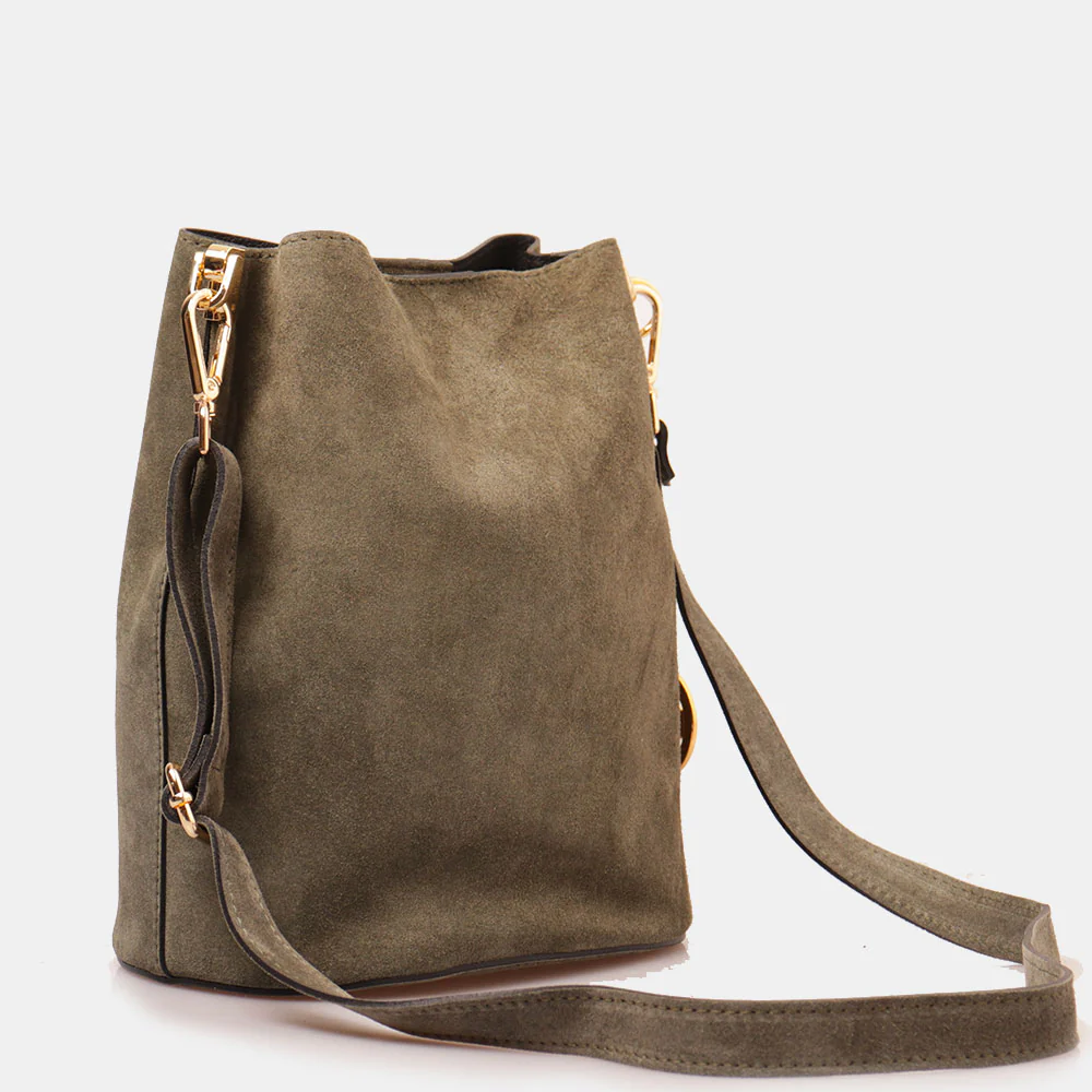 Borsa Secchiello con Tracolla VIAVERDI in Camoscio Verde Made in Italy linea Capalbio - Image 5