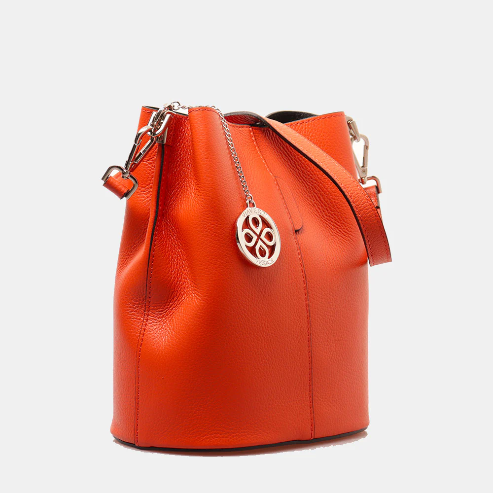 Borsa Secchiello con Tracolla VIAVERDI in Pelle Arancione Made in Italy linea Capalbio - Image 3