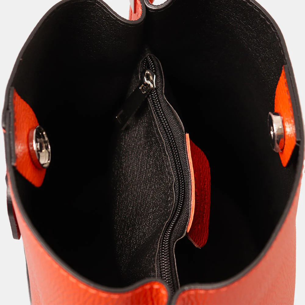 Borsa Secchiello con Tracolla VIAVERDI in Pelle Arancione Made in Italy linea Capalbio - Image 6