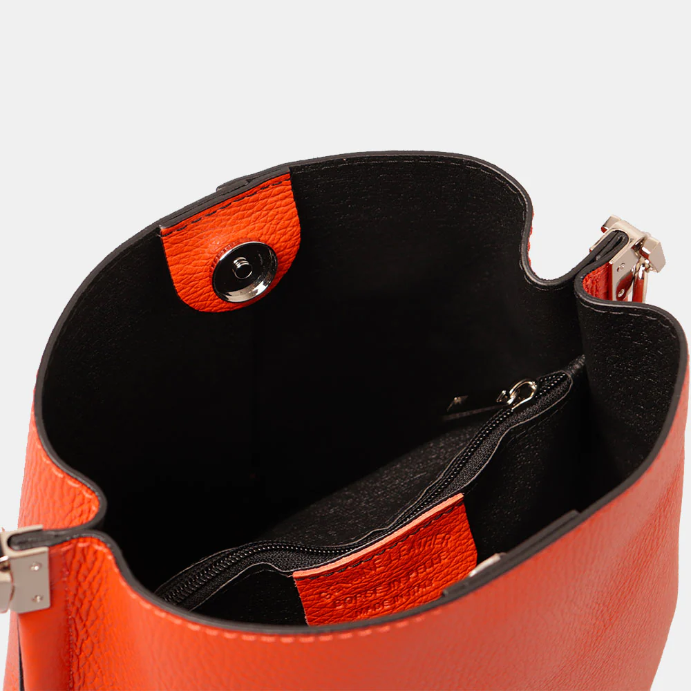 Borsa Secchiello con Tracolla VIAVERDI in Pelle Arancione Made in Italy linea Capalbio - Image 7