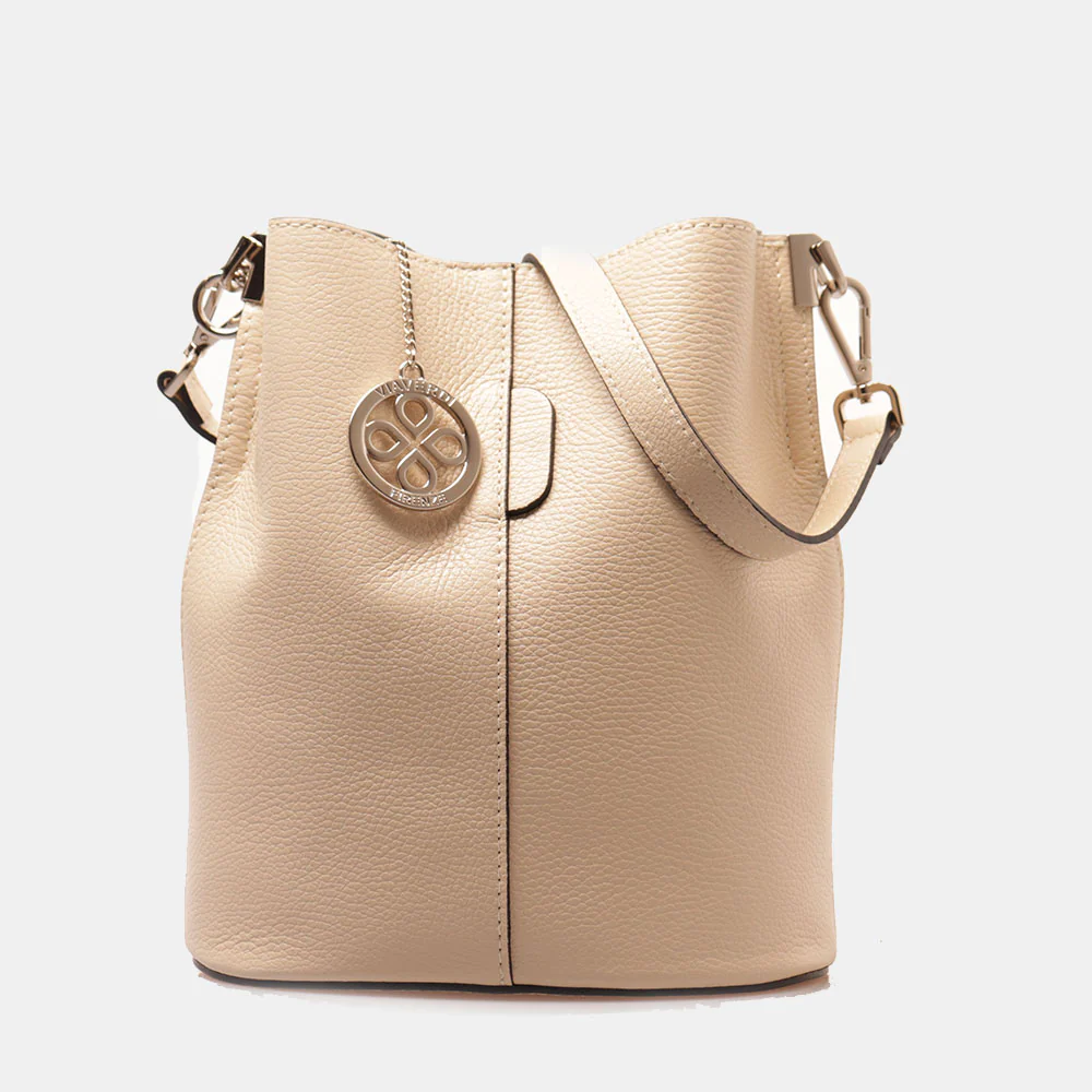 Borsa Secchiello con Tracolla VIAVERDI in Pelle Avorio Made in Italy linea Capalbio