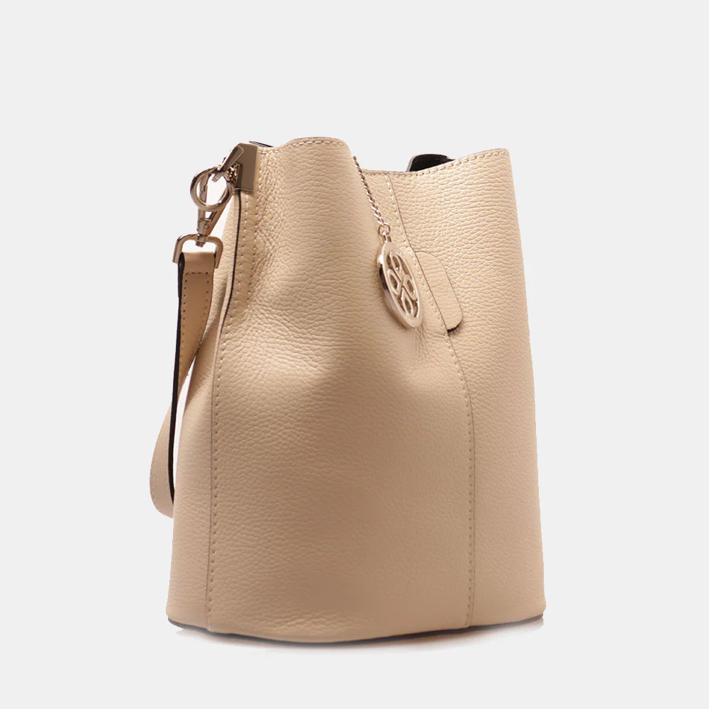 Borsa Secchiello con Tracolla VIAVERDI in Pelle Avorio Made in Italy linea Capalbio - Image 3