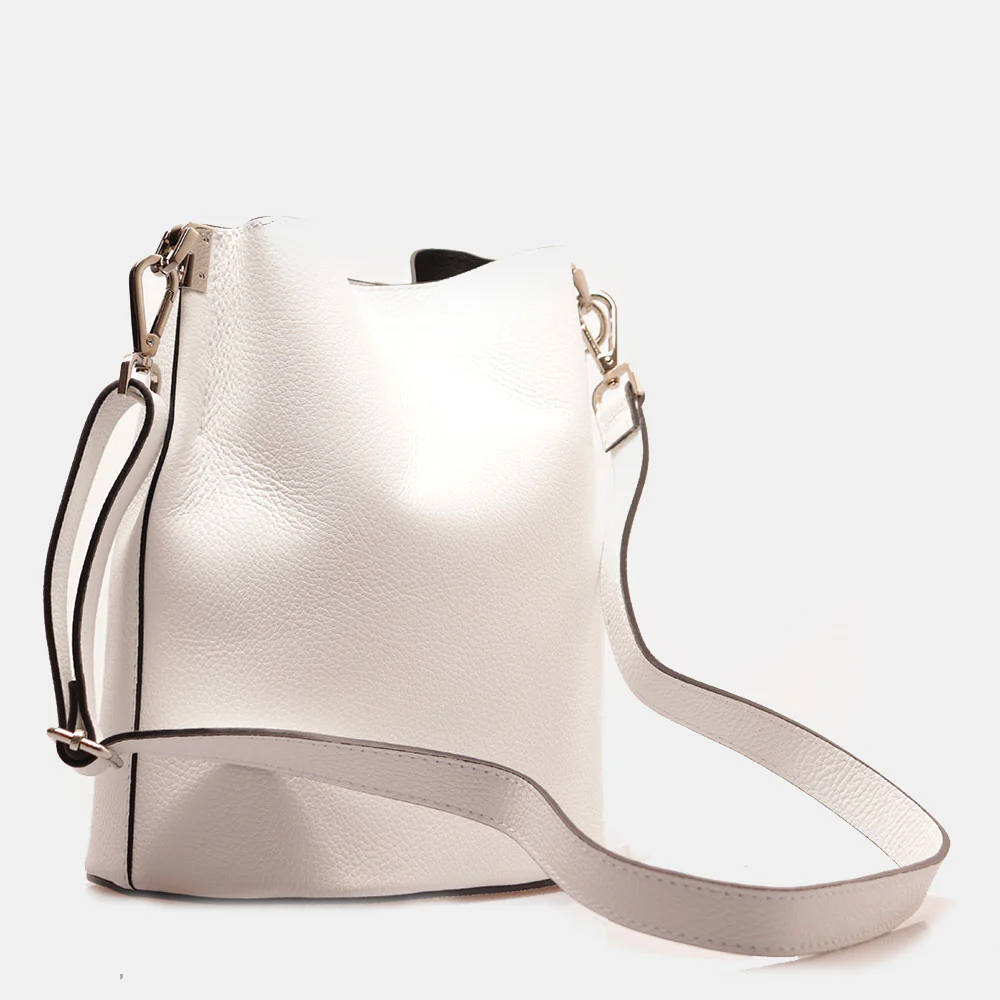 Borsa Secchiello con Tracolla VIAVERDI in Pelle Bianca Made in Italy linea Capalbio - Image 5