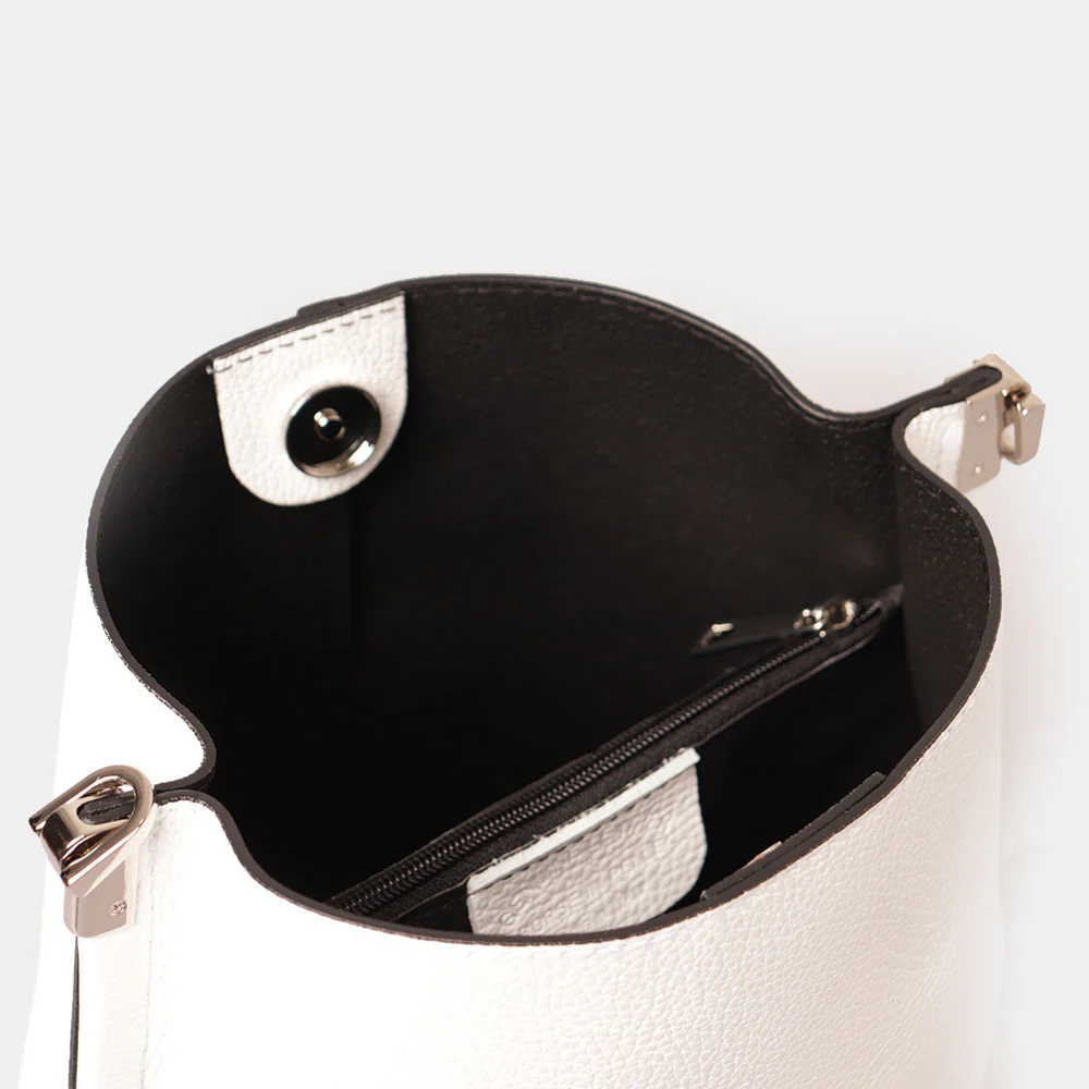 Borsa Secchiello con Tracolla VIAVERDI in Pelle Bianca Made in Italy linea Capalbio - Image 6