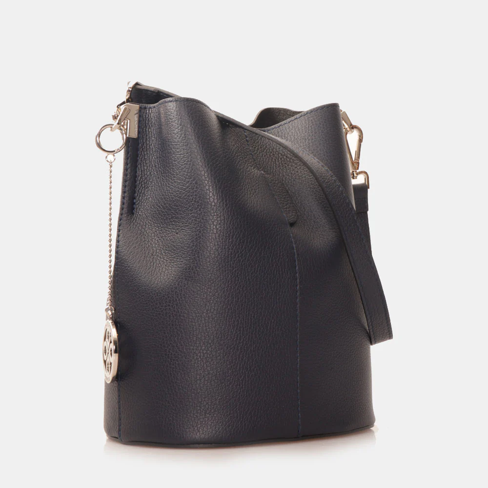 Borsa Secchiello con Tracolla VIAVERDI in Pelle Blu Made in Italy linea Capalbio - Image 3