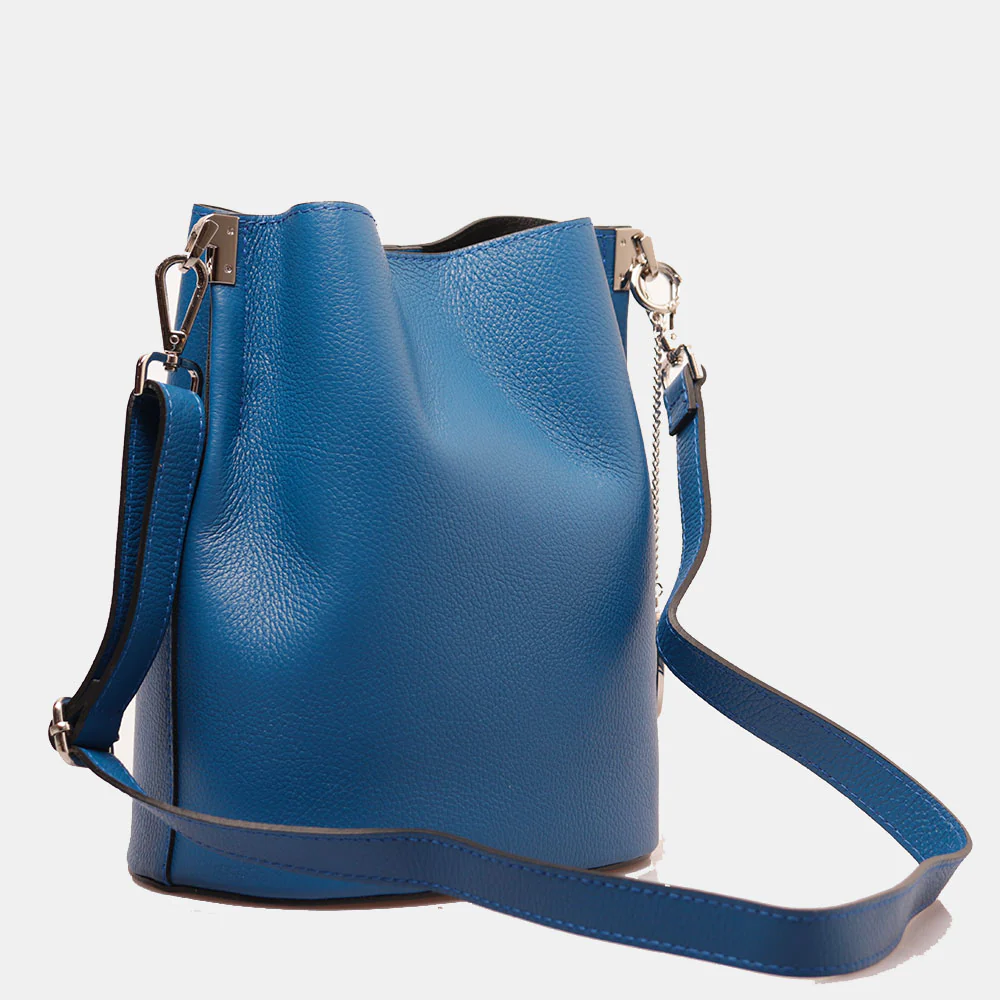 Borsa Secchiello con Tracolla VIAVERDI in Pelle Blu Made in Italy linea Capalbio - Image 4