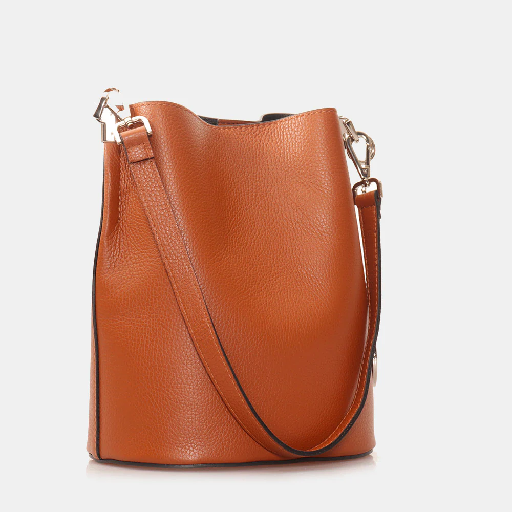 Borsa Secchiello con Tracolla VIAVERDI in Pelle color Cuoio Made in Italy linea Capalbio - Image 5