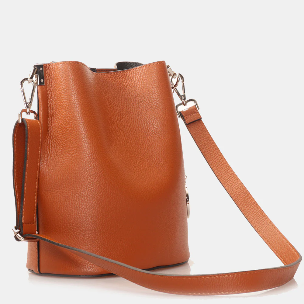 Borsa Secchiello con Tracolla VIAVERDI in Pelle color Cuoio Made in Italy linea Capalbio - Image 6