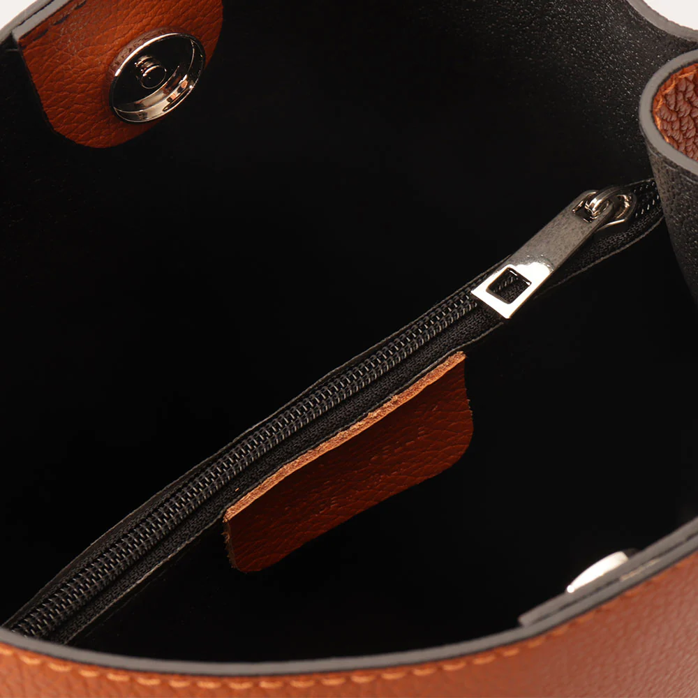 Borsa Secchiello con Tracolla VIAVERDI in Pelle color Cuoio Made in Italy linea Capalbio - Image 8