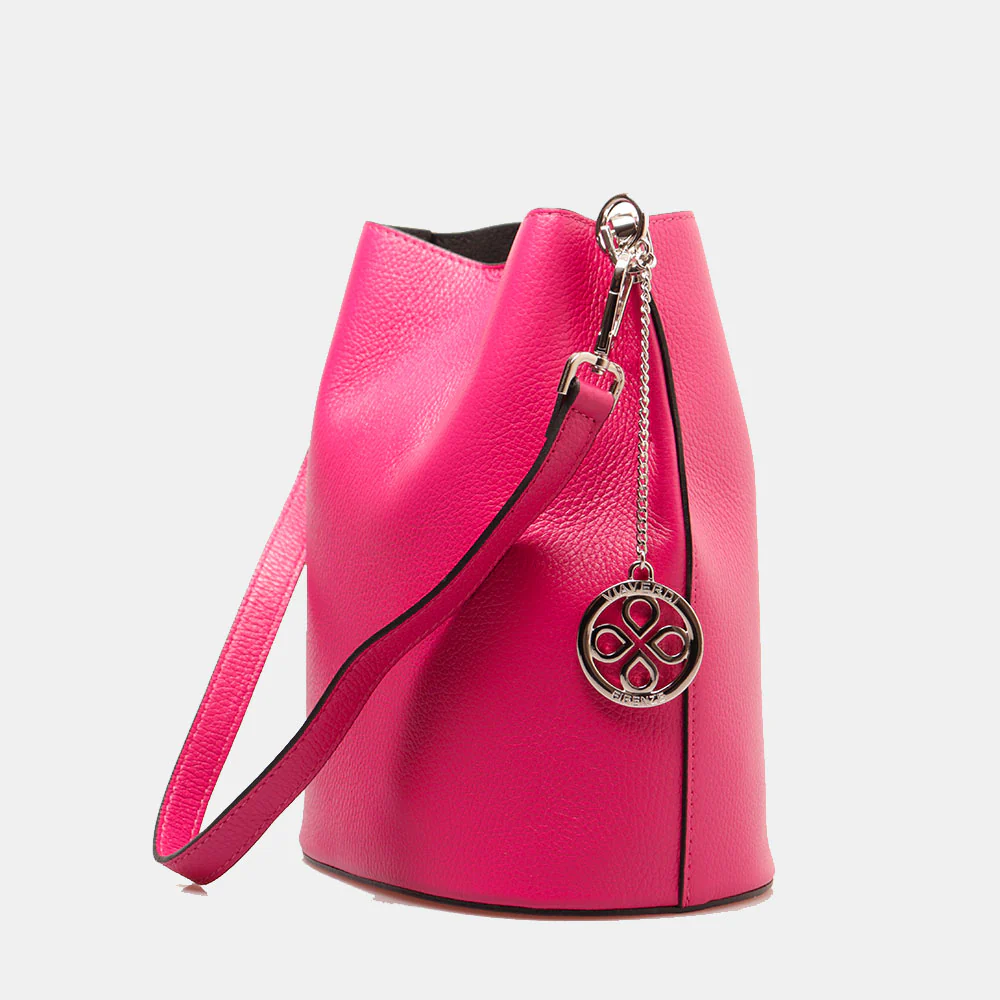 Borsa Secchiello con Tracolla VIAVERDI in Pelle Fucsia Made in Italy linea Capalbio - Image 5