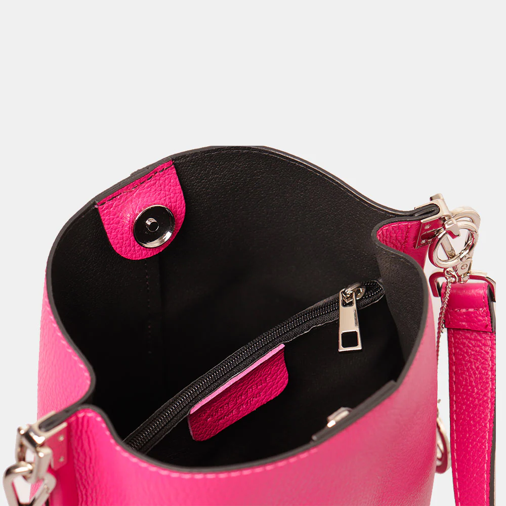 Borsa Secchiello con Tracolla VIAVERDI in Pelle Fucsia Made in Italy linea Capalbio - Image 7