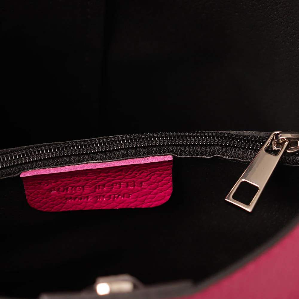 Borsa Secchiello con Tracolla VIAVERDI in Pelle Fucsia Made in Italy linea Capalbio - Image 8